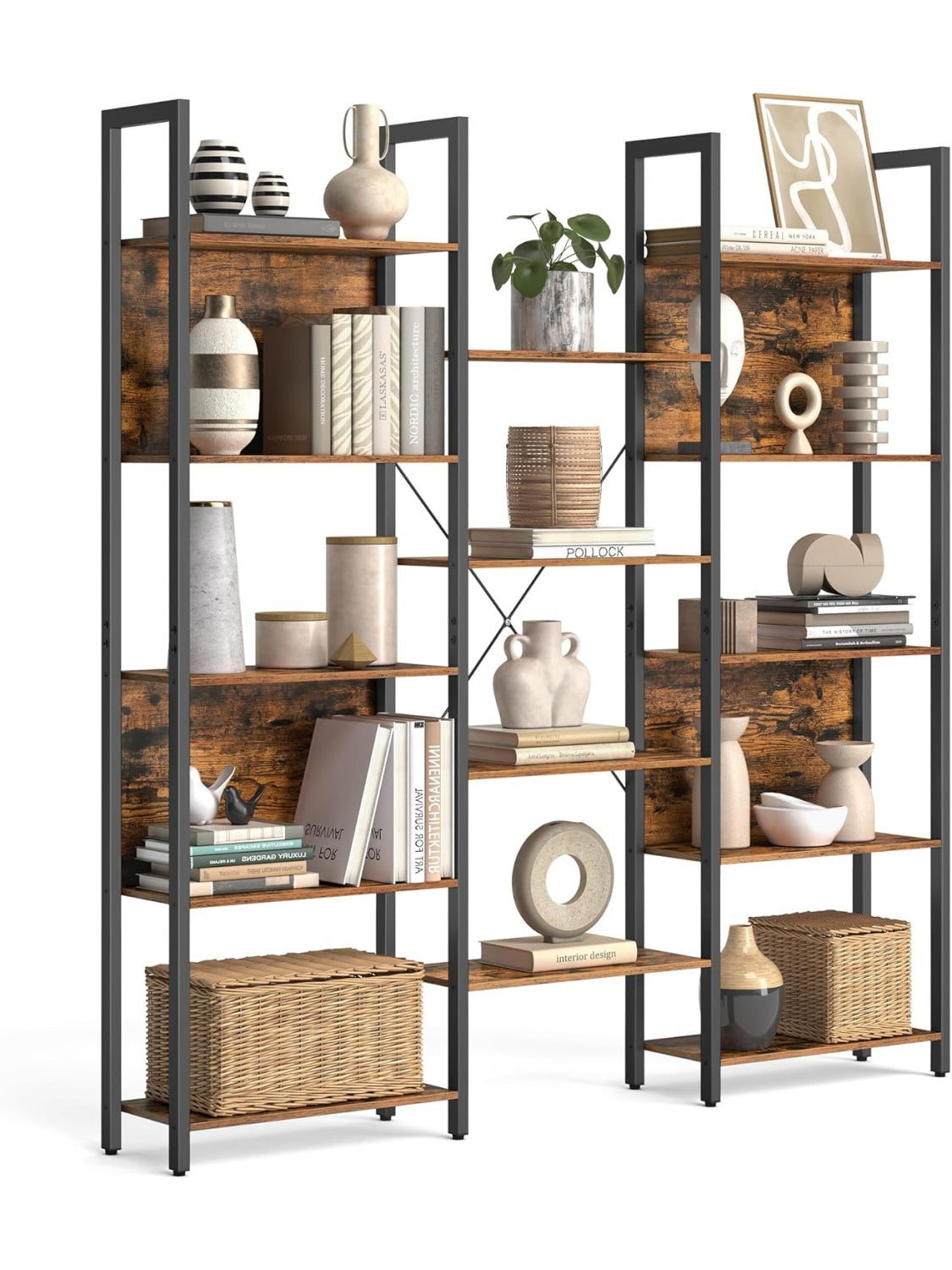 Regal drabinkowy z 14 polkami i metalowa rama, industrialny regal do salonu, biura lub gabinetu, 158 24 166 cm