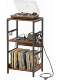 Stolik pod gramofon z miejscem na winyle, stacja ladowania, duza polka i 3 haczykami, szafka audio do salonu i gabinetu, 40 x 30 x 78 cm